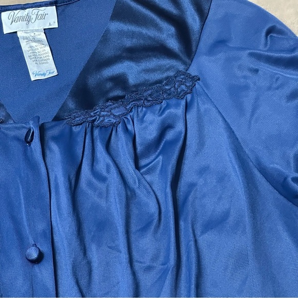 Vanity Fair Bed Jacket Loungewear Top Navy Blue Lace Short Sleeve Size Large - Picture 4 of 8
